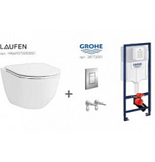 Комплект чаша підвісного унітазу Laufen Pro Rimless з дюропластовим сидінням Slim (Н8669570000001) , з ф-ю Soft Close та інсталяційний модуль Grohe Rapid SL з кріпленням і кнопкою (38772001)