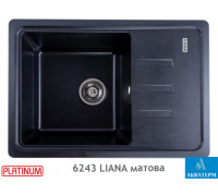 Гранитная кухонная мойка Platinum 6243 LIANA матовая Черный металлик