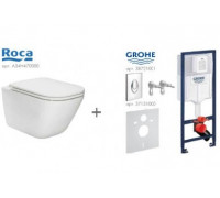 Комплект Чаша підвісного унітаза Roca Gap Clean Rim з дюропласт. с-ння, пов. пад. Slim (А34Н470000) та інсталяційний модуль Grohe Rapid SL з кріпленням, кнопкою (38721001) і звукоізоляцією (37131000)