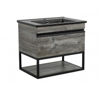 Тумба Aqua Rodos Loft-Iron (дуб морас) 85 см с умывальником Arte BLACK (консольная), 20043
