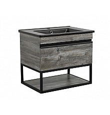 Тумба Aqua Rodos Loft-Iron (дуб морас) 85 см с умывальником Arte BLACK (консольная), 20043