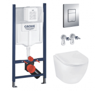 Комплект: Установочная система Grohe Rapid SL 38840000 с кнопкой Skate + Унитаз безобедочный Kroner Harz с сиденьем Slim, Soft-close