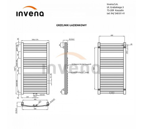 Полотенцесушитель стальная Invena,белый, UG-01-100 Полотенцесушитель стальная Invena,белый, UG-01-100