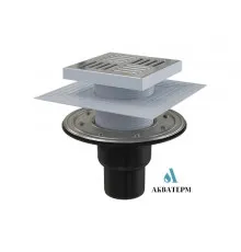 Трап зливний, прямий випуск, металева решітка AlcaPlast 150×150/50/75 арт.APV4444